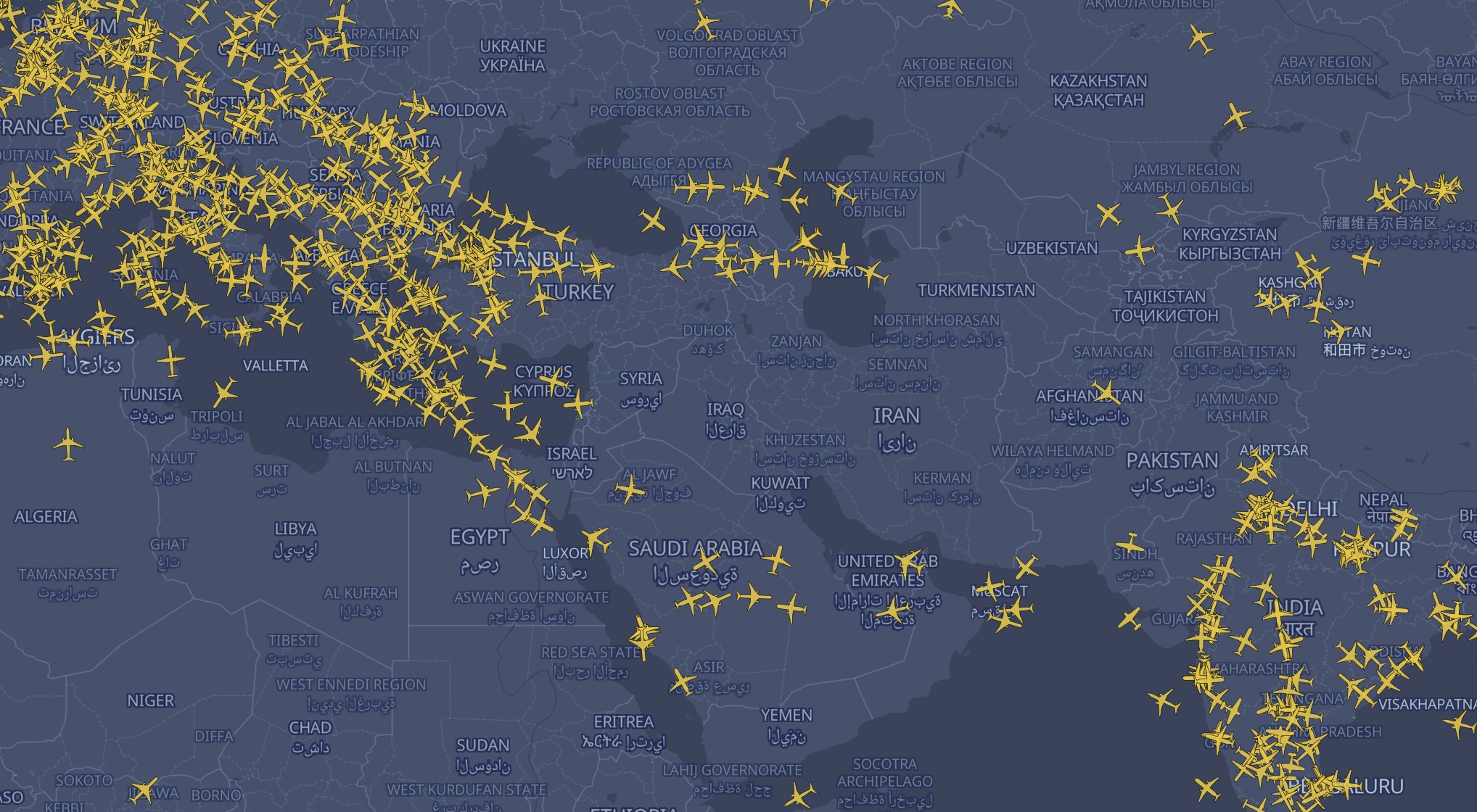 中東地區航班地圖 - 2026-03-06 23:13